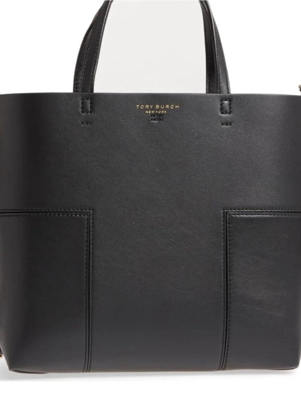 Tory Burch Block-T Black Leather Structured Tote with Gold Logo